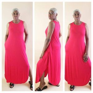 Sleeveless Scope Hem Maxi Dress Ruby Red